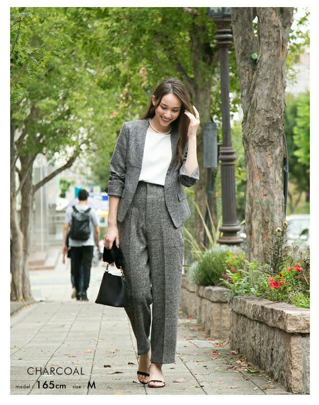 セットアップ可】ノーカラーツイードジャケット レディース M L LL