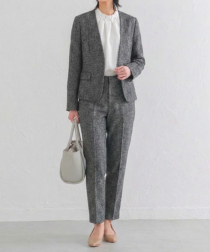 セットアップ可】ノーカラーツイードジャケット レディース M L LL