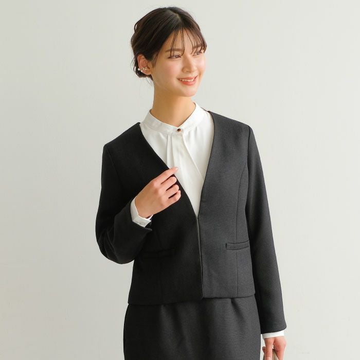 セットアップ可】ノーカラーツイードジャケット 入学式 ママスーツ