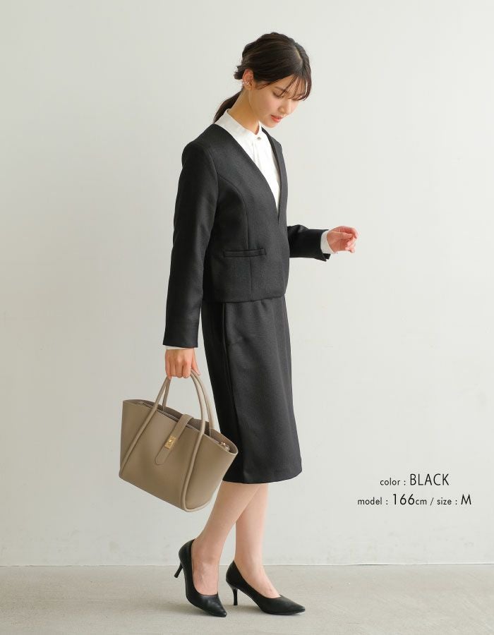 セットアップ可】ノーカラーツイードジャケット 入学式 ママスーツ