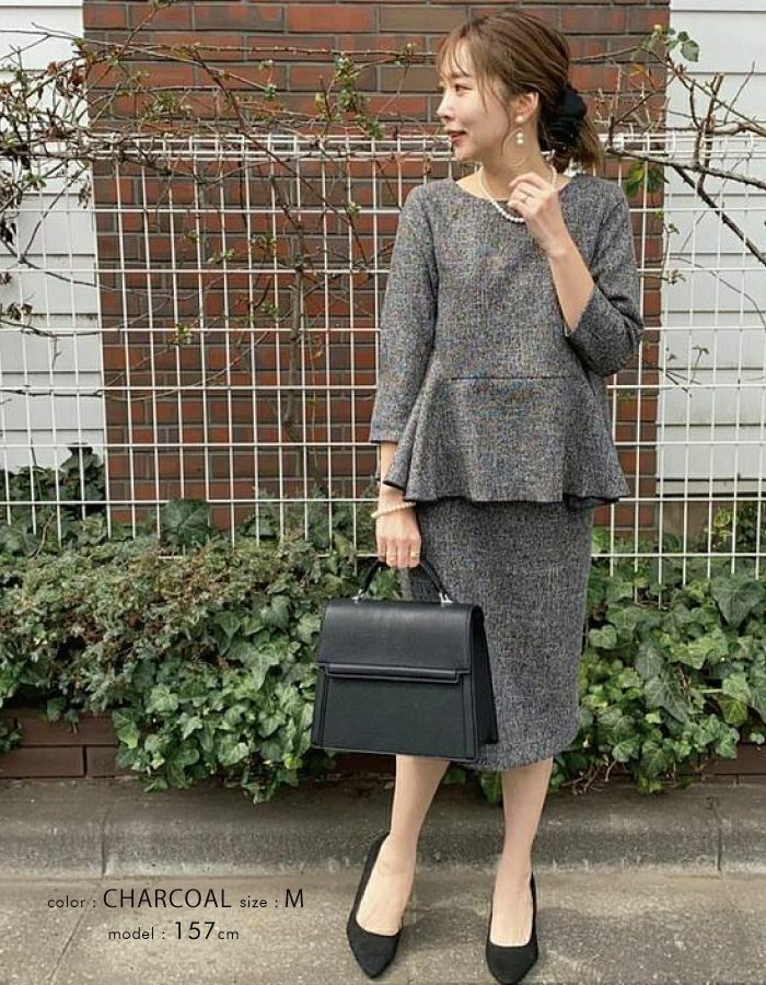 セットアップ可】ツイードペプラムトップス レディース 春 秋 冬 長袖