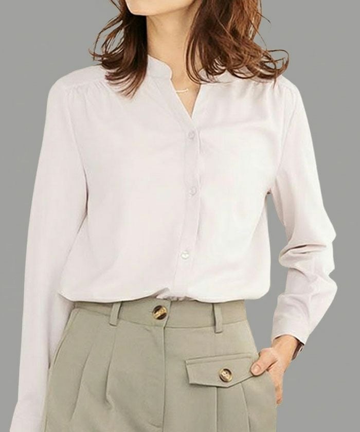 裾ツイストスキッパーブラウス レディース M L 長袖 春 秋 ≪ゆう