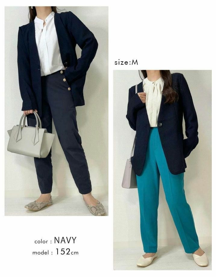 ノーラペルジャケット レディース 長袖 ノーカラージャケット | アクア