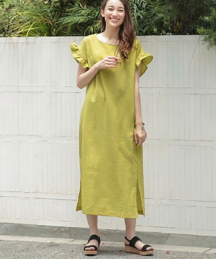 フリル袖ロングワンピース レディース 春 夏 ロング丈 ≪ゆうメール便