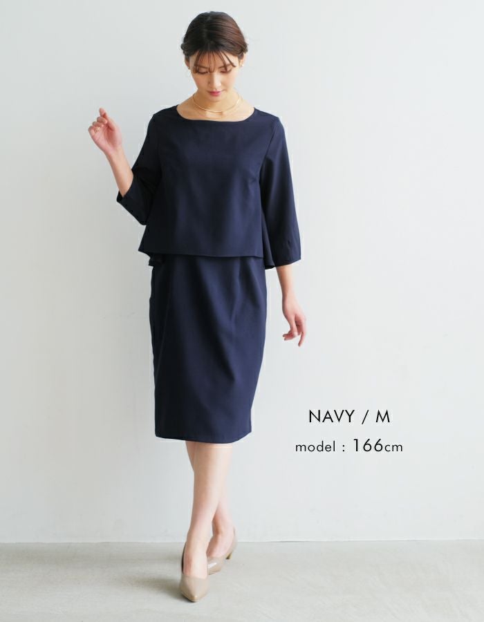 セットアップ風ワンピース レディース 春 秋 S M L 7分袖 8分袖