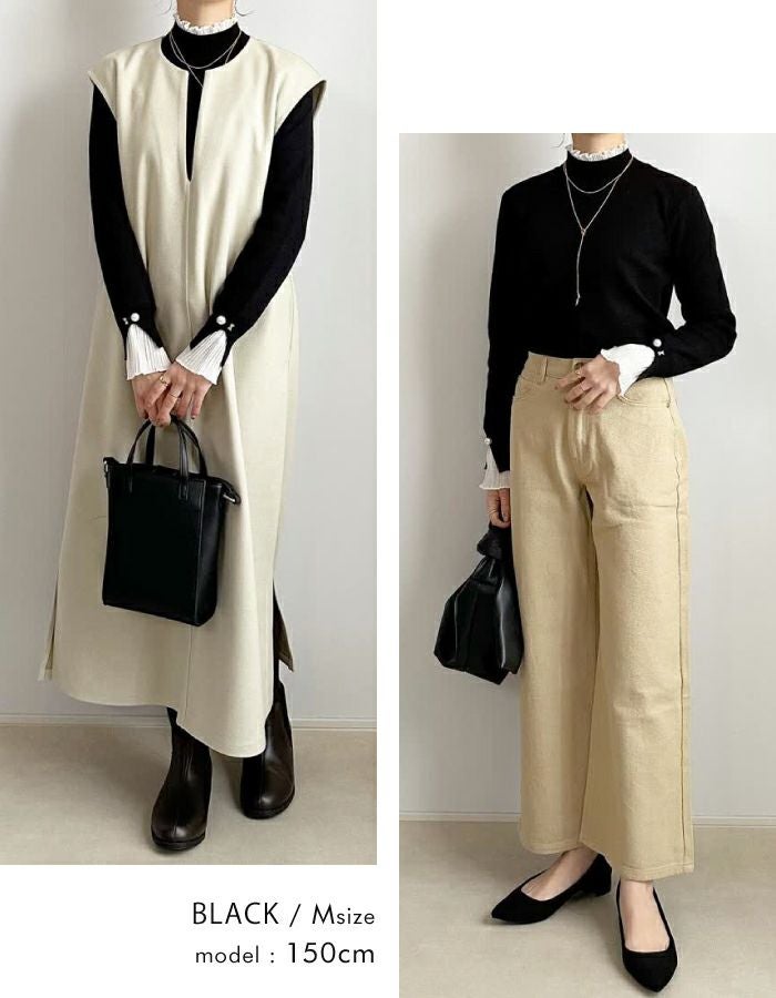 アプ♡ヨーク透け袖シフォンニット 袖・襟シフォンプリーツニットトップス レディース 春 秋 冬 M L LL