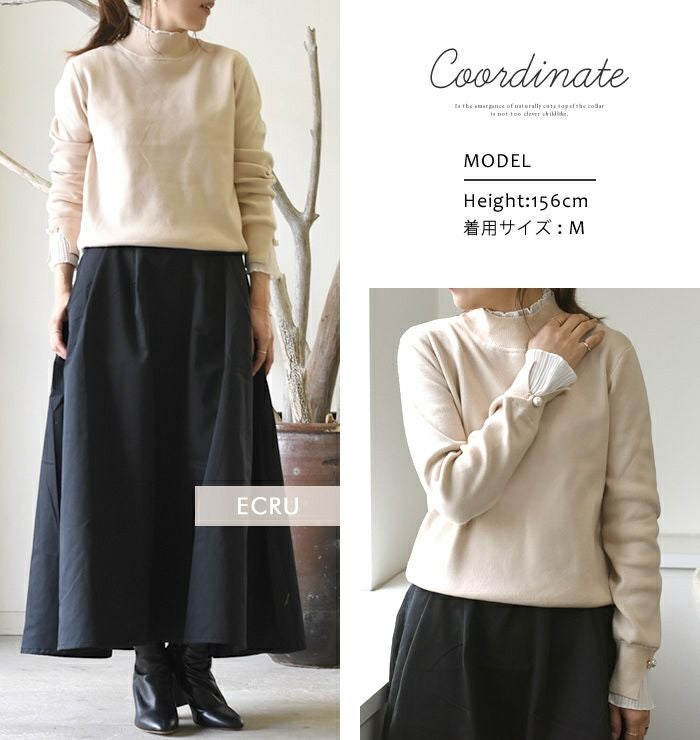 アプ♡ヨーク透け袖シフォンニット 袖・襟シフォンプリーツニットトップス レディース 春 秋 冬 M L LL