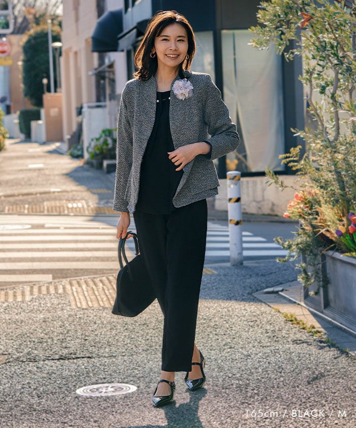 サイドペプラムノーカラージャケット レディース 秋 冬 長袖 M L