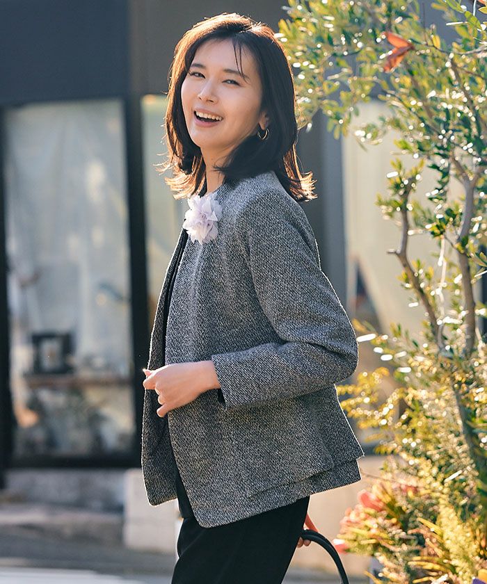 サイドペプラムノーカラージャケット レディース 秋 冬 長袖 M L