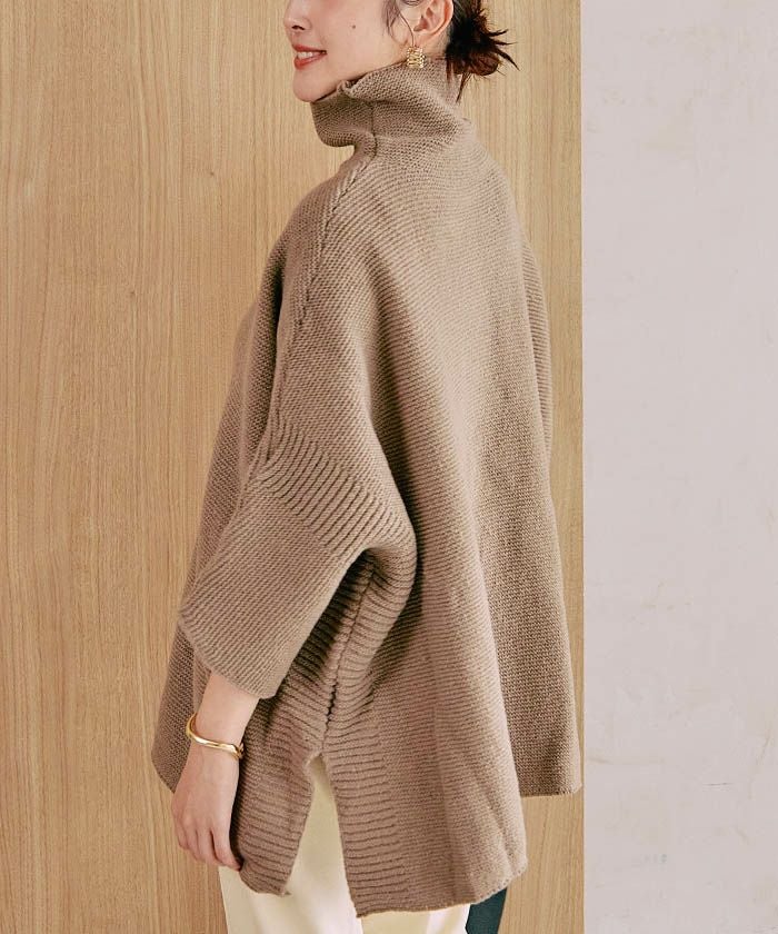 タートルニットポンチョ レディース 秋 冬 ハイネック | アクア