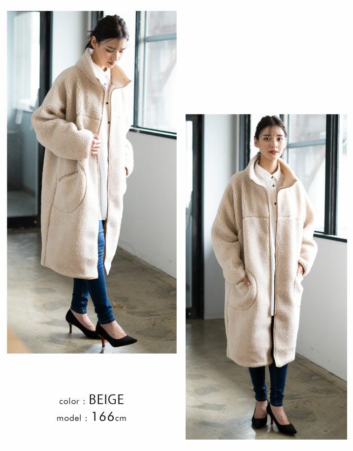 スタンドカラーボアコート レディース 秋 冬 大きいサイズ | アクア