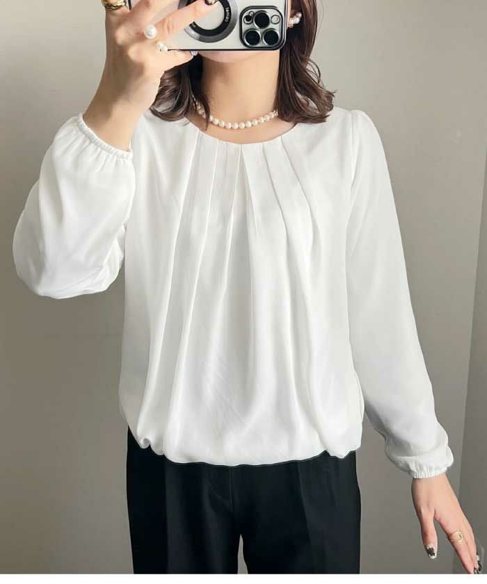 フロントタック裏起毛シフォンブラウス レディース 秋 冬 S M L LL 3L