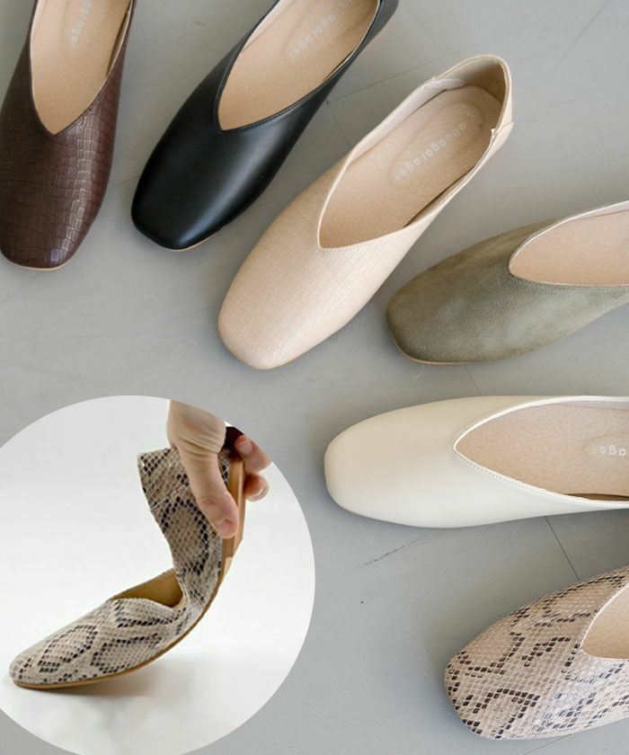 スクエアトゥフラットシューズ｜らくちん×上品な万能パンプス