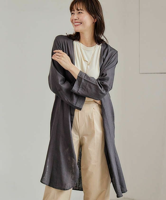 リネンブレンドロングカーディガン レディース｜涼しく羽織れる