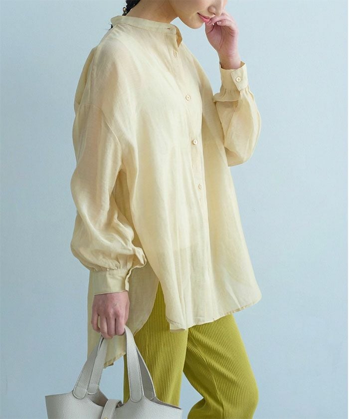 バンドカラーロングシアーシャツ レディース 春 夏 秋 長袖 ≪ゆう