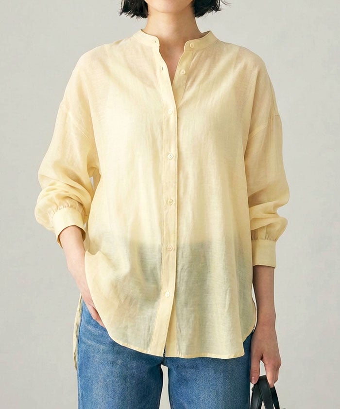 バンドカラーロングシアーシャツ レディース 春 夏 秋 長袖 ≪ゆう