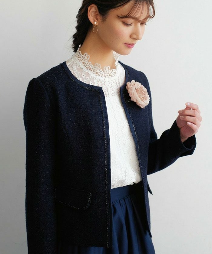 ANNIKKI KARVINEN ノーカラージャケット ダークブルー 最終値下げ価格】ノーカラージャケット レディース 春 秋 冬 長袖 M L