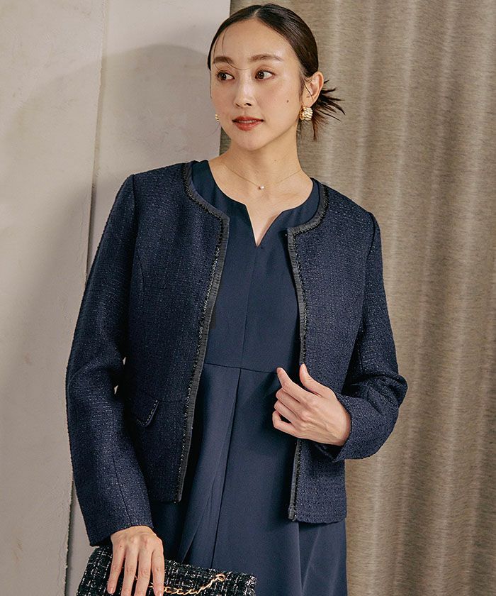 ANNIKKI KARVINEN ノーカラージャケット ダークブルー 最終値下げ価格】ノーカラージャケット レディース 春 秋 冬 長袖 M L