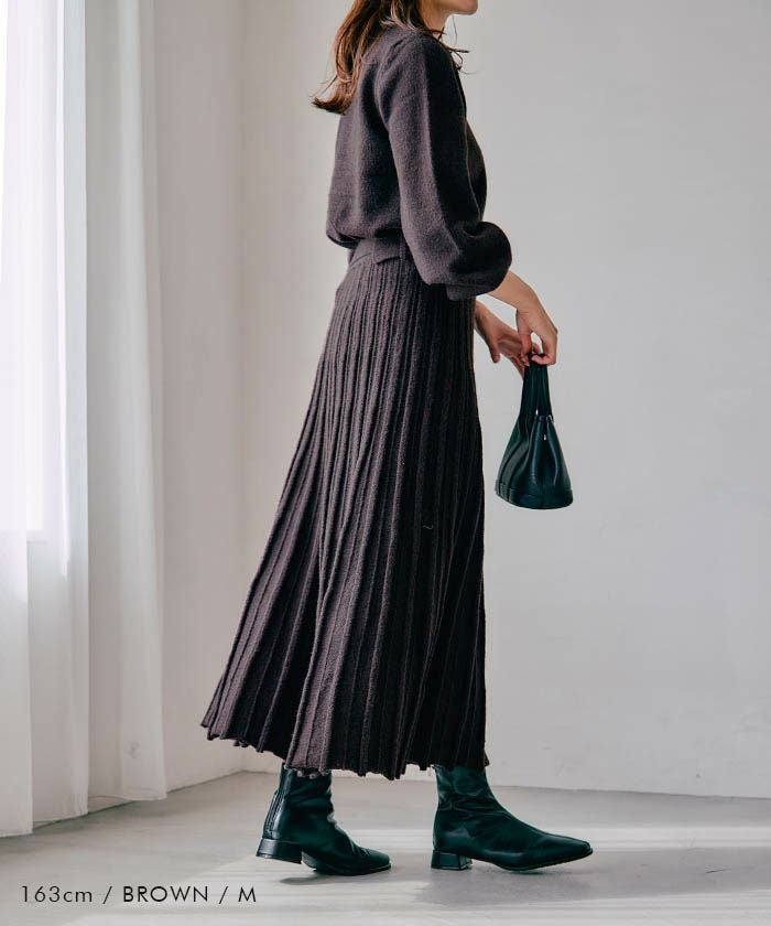 ベルト付きニットセットアップ レディース 秋 冬 長袖 3点セット