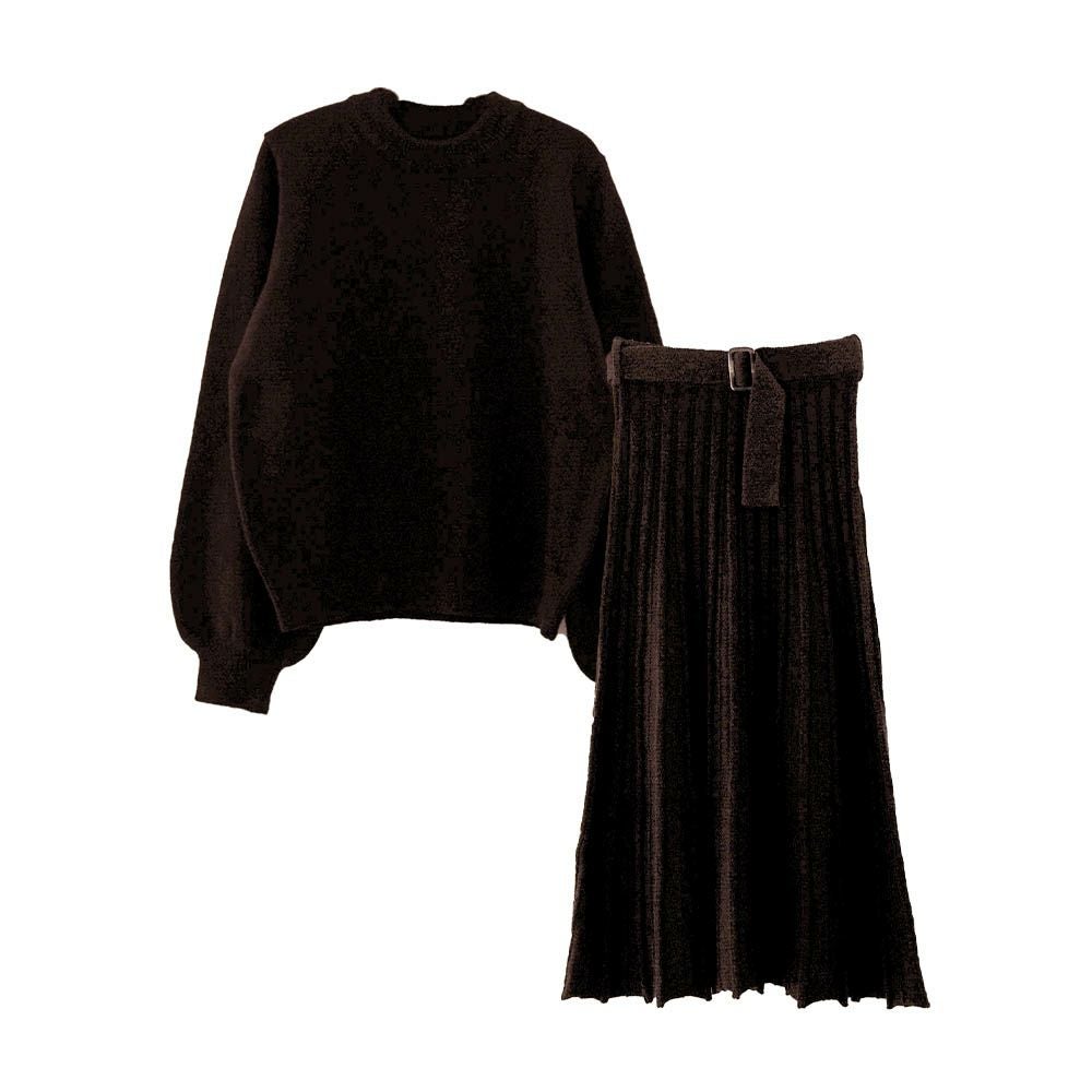 ベルト付きニットセットアップ レディース 秋 冬 長袖 3点セット