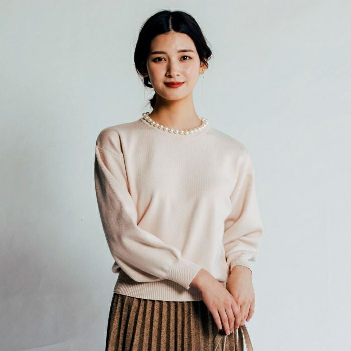 【完売商品】アプ❤︎長袖パールネックニット パールネックニットトップス レディース 秋 冬 長袖 M L | アクア