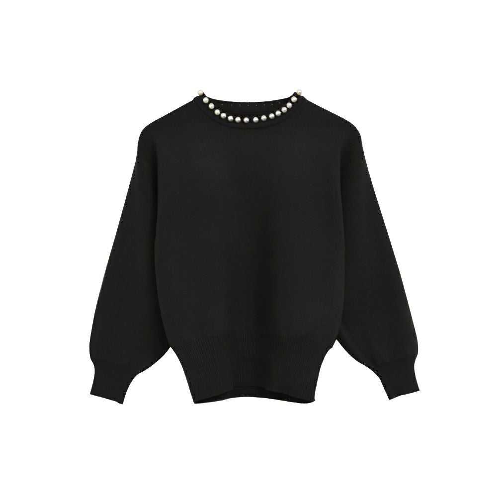 【完売商品】アプ❤︎長袖パールネックニット パールネックニットトップス レディース 秋 冬 長袖 M L | アクア