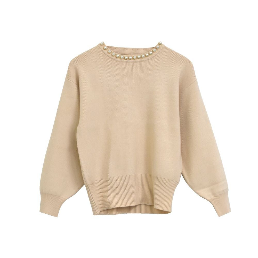 【完売商品】アプ❤︎長袖パールネックニット パールネックニットトップス レディース 秋 冬 長袖 M L | アクア