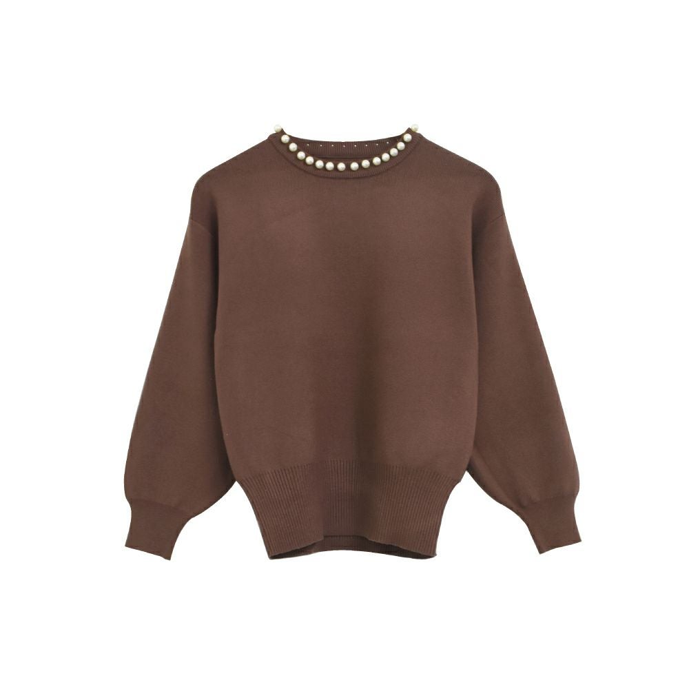 【完売商品】アプ❤︎長袖パールネックニット パールネックニットトップス レディース 秋 冬 長袖 M L | アクア