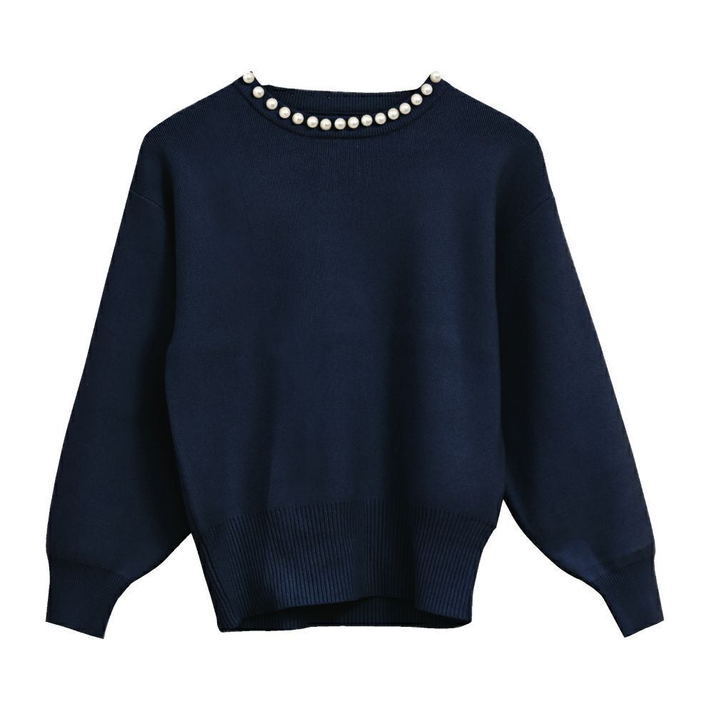 【完売商品】アプ❤︎長袖パールネックニット パールネックニットトップス レディース 秋 冬 長袖 M L | アクア