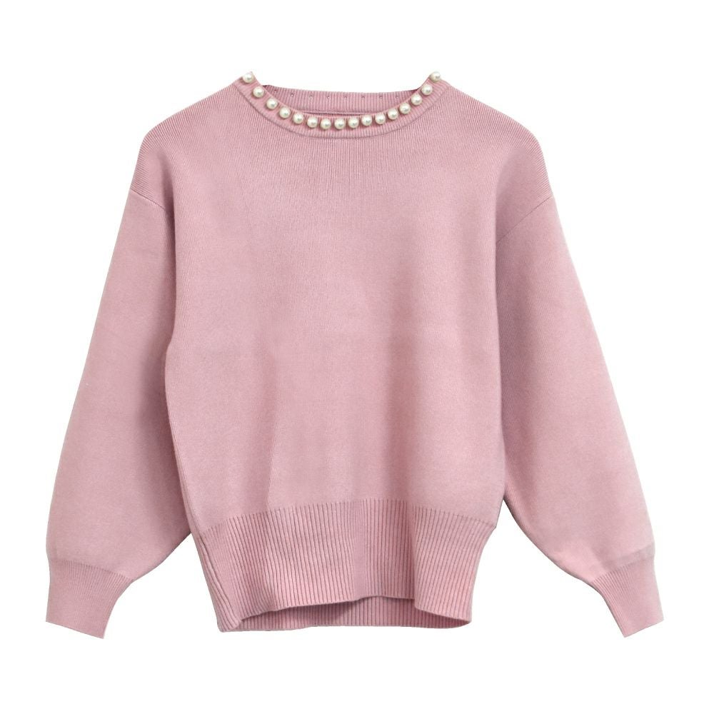 【完売商品】アプ❤︎長袖パールネックニット パールネックニットトップス レディース 秋 冬 長袖 M L | アクア
