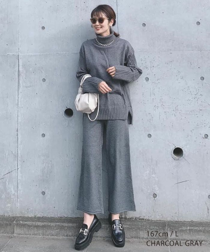 タートルネックニットアップ レディース 秋 冬 長袖 ニット