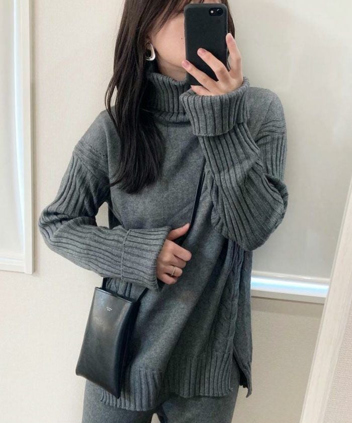 タートルネックニットアップ レディース 秋 冬 長袖 ニット
