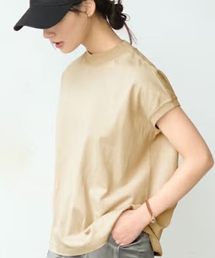 モックネックTシャツ レディース 春 夏 半袖 フレンチスリーブ M L T