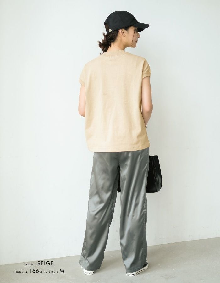 モックネックTシャツ レディース 春 夏 半袖 フレンチスリーブ M L T