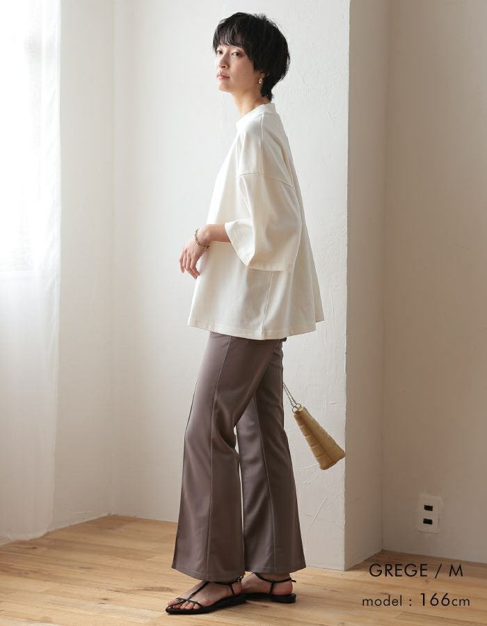 ピンタックセミフレアパンツ レディース 春 夏 秋 S M L テーパード