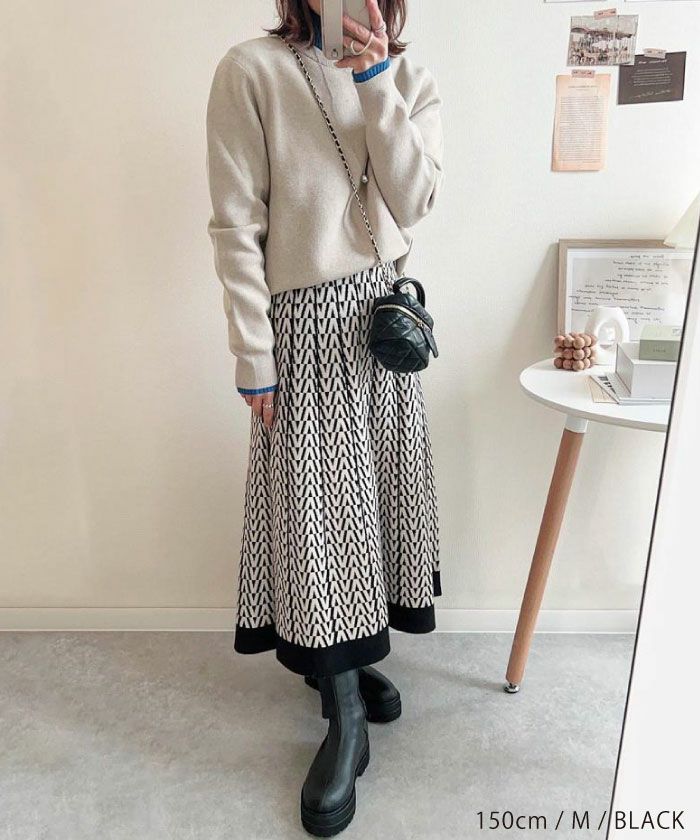 幾何学柄ニットフレアスカート レディース 秋 冬 M L | アクアガレージ