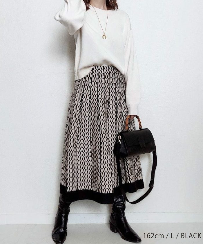 幾何学柄ニットフレアスカート レディース 秋 冬 M L | アクアガレージ