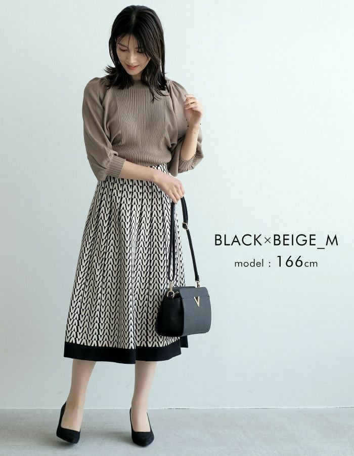 幾何学柄ニットフレアスカート レディース 秋 冬 M L | アクアガレージ