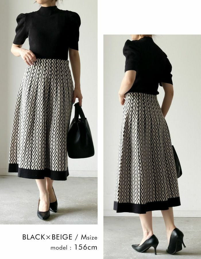 幾何学柄ニットフレアスカート レディース 秋 冬 M L | アクアガレージ
