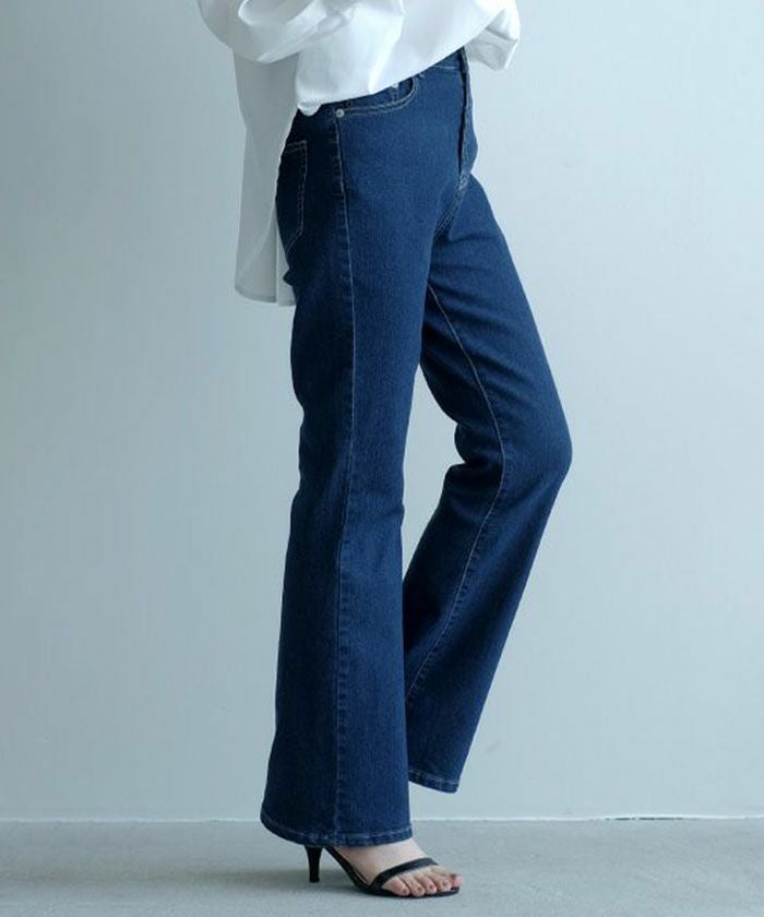 ストレッチデニムフレアパンツ レディース M L LL 3L ≪ゆうメール便