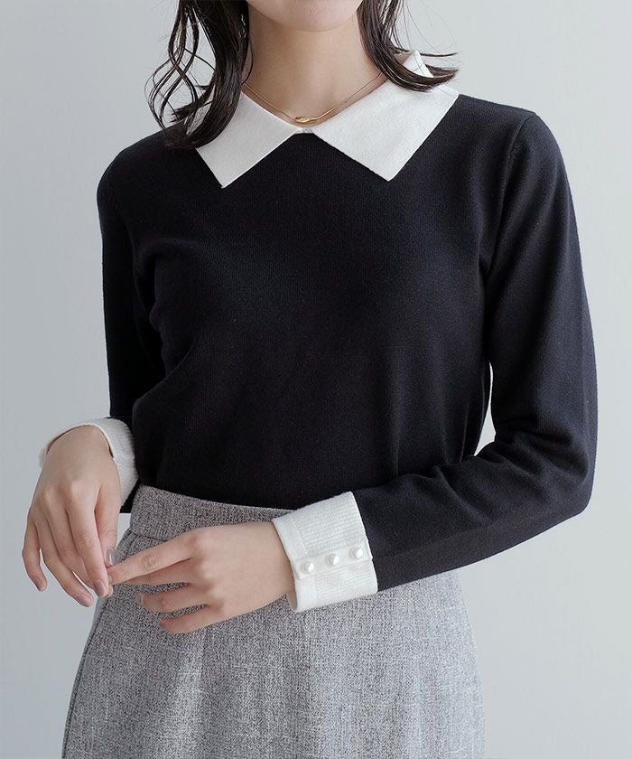 アクアガール♡襟付きニット♡ ポイントパール襟付きニット レディース 春 秋 冬 M L 長袖 ≪ゆう