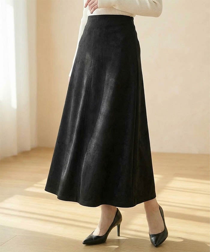 スエードフレアロングスカート レディース 春 秋 冬 ロング丈 S M L