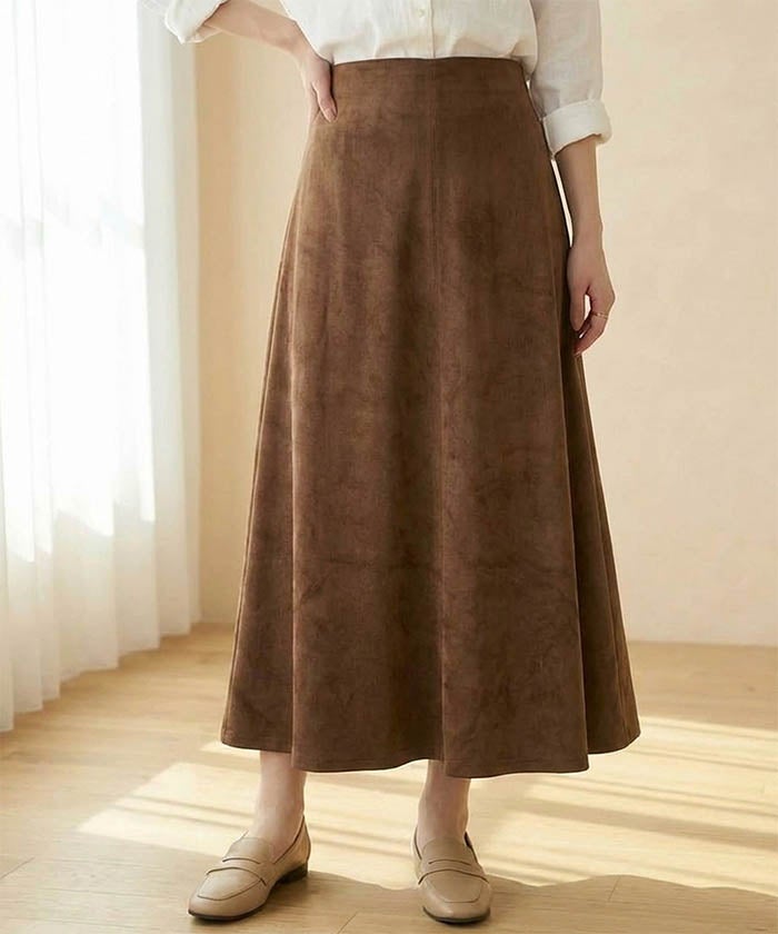 スエードフレアロングスカート レディース 春 秋 冬 ロング丈 S M L