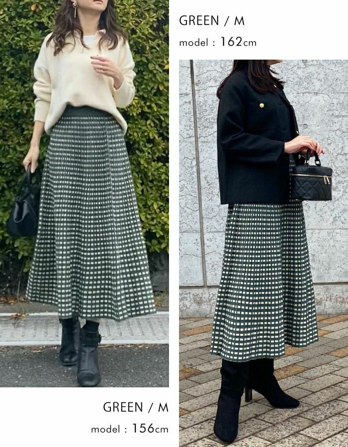 スクエアパターンニットスカート レディース 秋 冬 M L | アクア