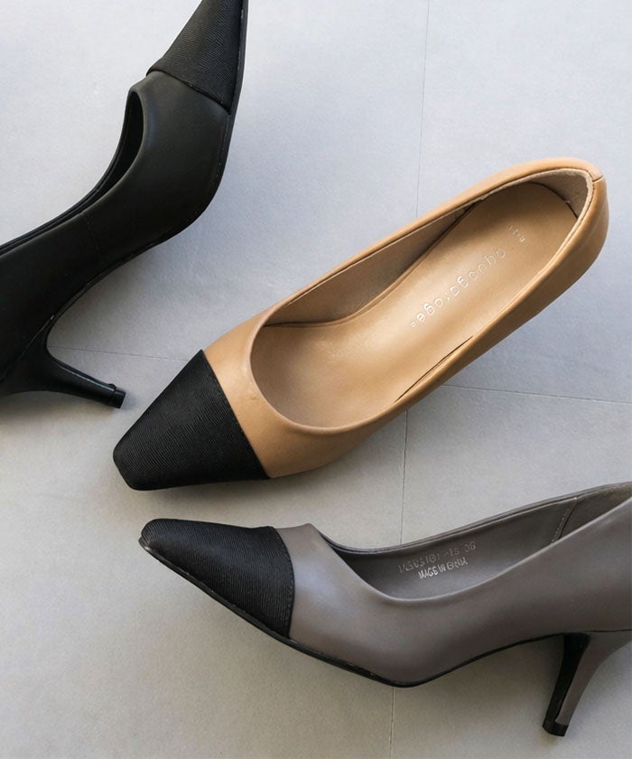スクエアトゥバイカラーパンプス