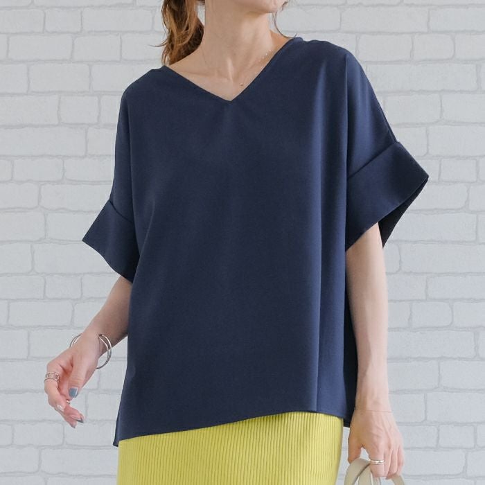 ◎新品　超美品　cawaii きらめく　Vネック　ブラウス　カットソー　S〜L◎ Vネック五分袖ブラウス｜涼しげ美シルエット×体型カバー｜春夏きれいめ