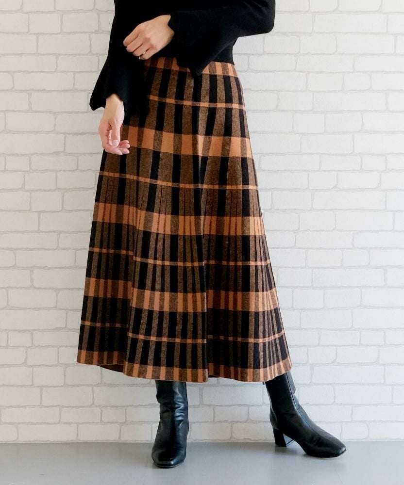 チェック柄フレアニットスカート レディース 秋 冬 | アクアガレージ
