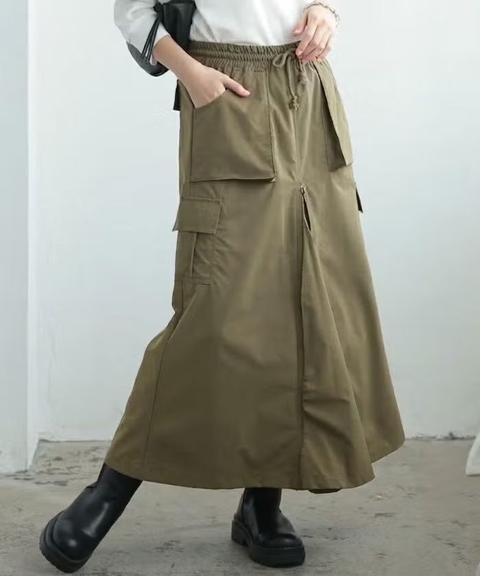 前ZIPロングカーゴスカート レディース 春 夏 秋 冬 |≪ゆうメール便
