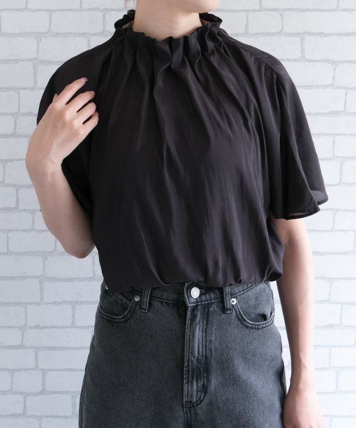 searoomlynn ネックギャザーブラウス　値下げ 最終値下げ価格】ネックギャザーソリッドブラウス 春 夏 秋 M L