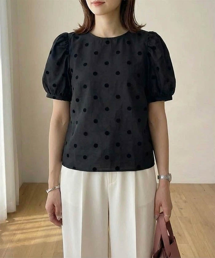 慈雨 25SS 定価5.9万 シアー ドット ブラウス 40 ドット柄シアーブラウス レディース｜パフスリーブで華奢見え＆今っぽ